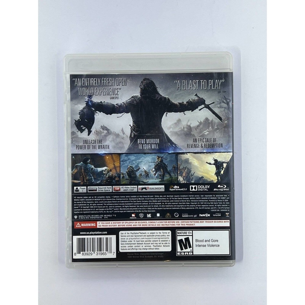 PS3 Middle-earth: Shadow of Mordor Sony PlayStation